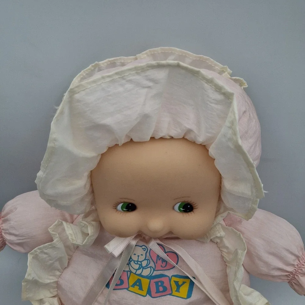 Nylon Dandee Soft VTG Expressions My First Baby Doll Rattle Plush Toy Light Pink